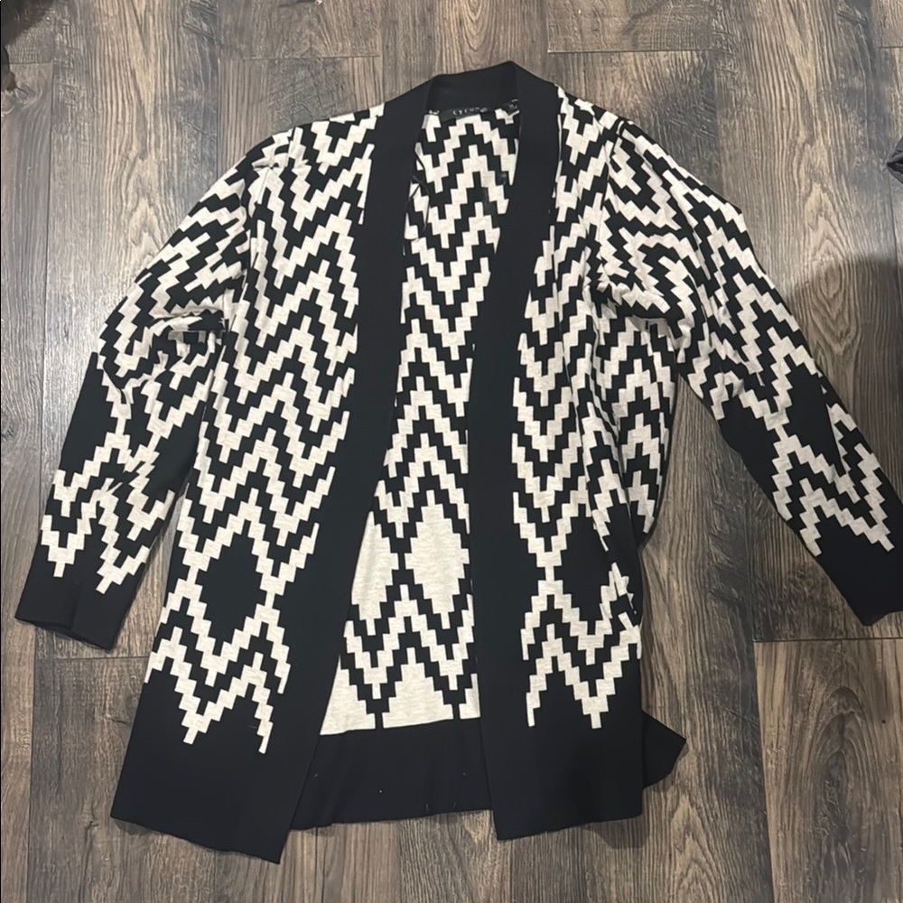 Cyrus Black and White Chevron Cardigan Sweater